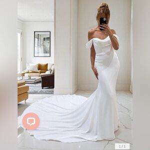 NEW Charmeuse Ruched Off-the-Shoulder Sleeveless Cathedral Train Wedding Dresses